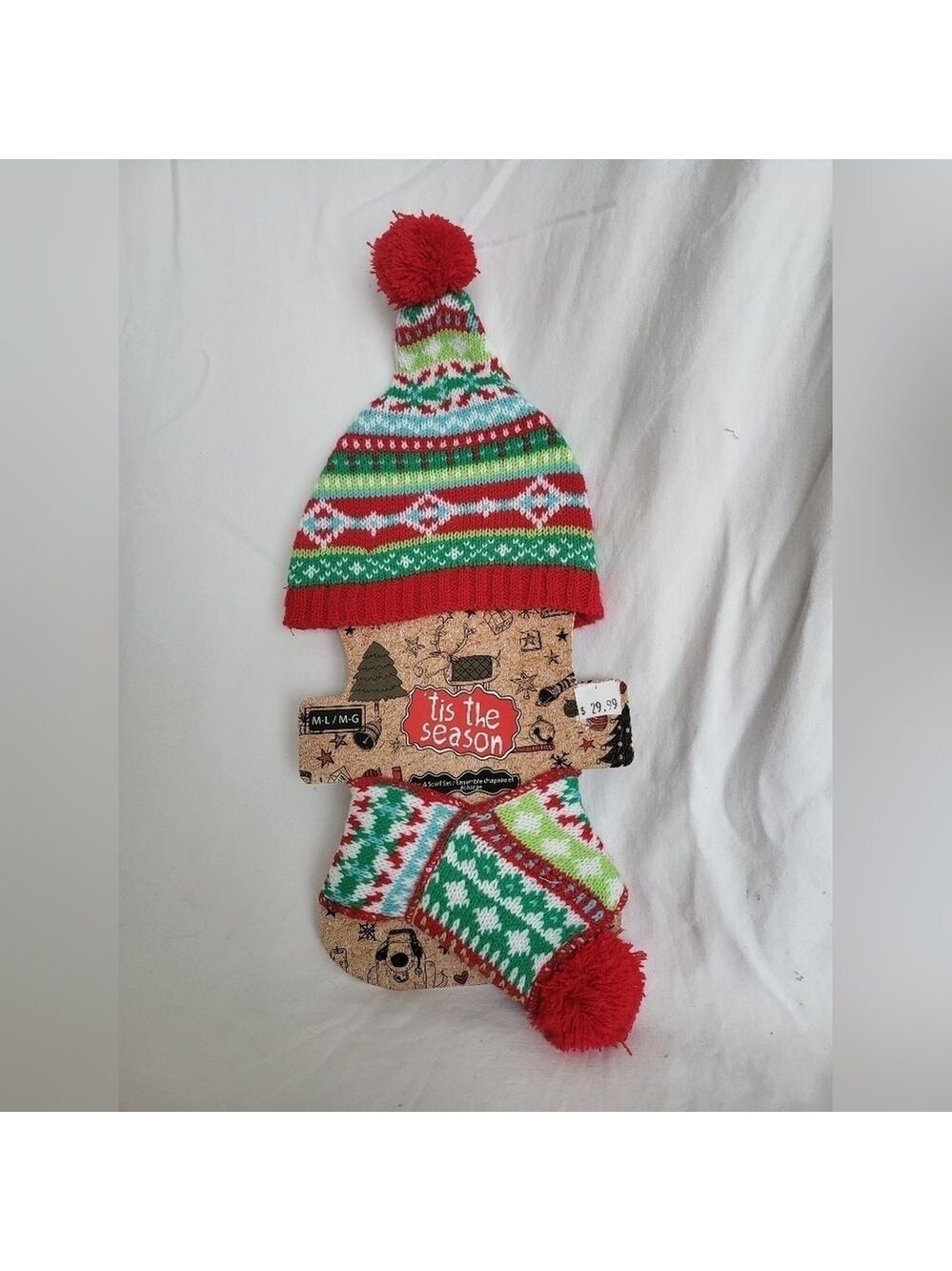 Festive Red and Green Knit Hat and Scarf Set for Dog, Size M/L Christmas